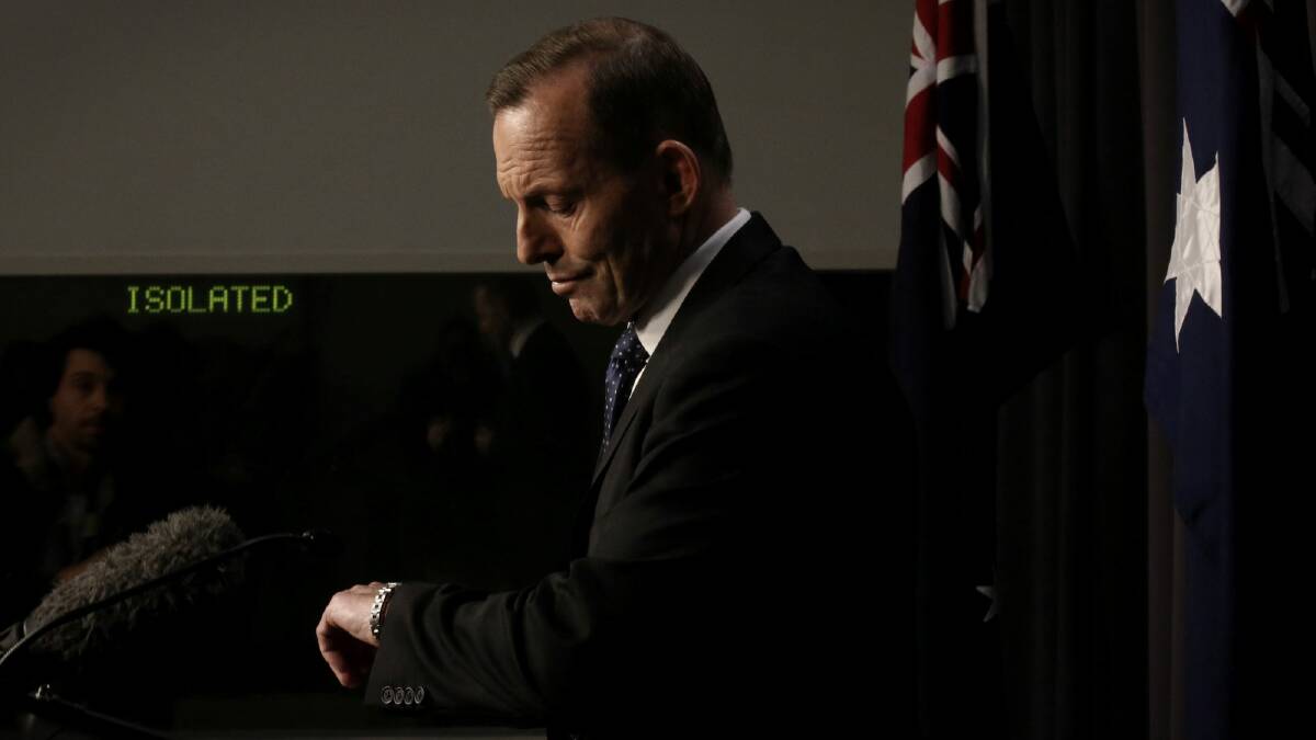 Prime Minister Tony Abbott during his Tuesday night press conference. Photo: Andrew Meares