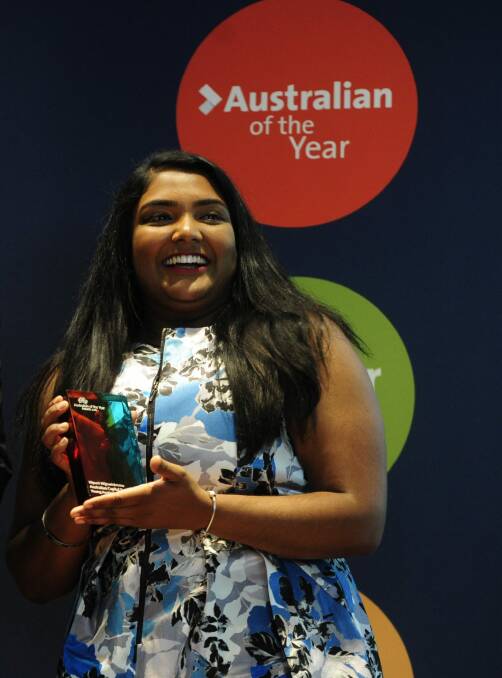 Nipuni Wijewickrema was announced ACT Young Australian of the Year at the 2016 ACT Australian of the Year awards ceremony held in the Gandel Hall at the National Gallery of Australia. Photo: Melissa Adams