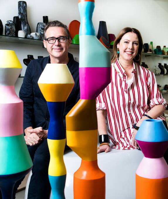Stephen Ormandy and Louise Olsen from Dinosaur Designs with some of the work they have made for a new exhibition. Photo: Janie Barrett