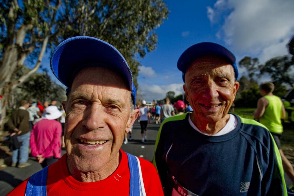 Rick Hatcher and Radovan Leovic at the Canberra Times Fun Run. Photo: Jay Cronan
