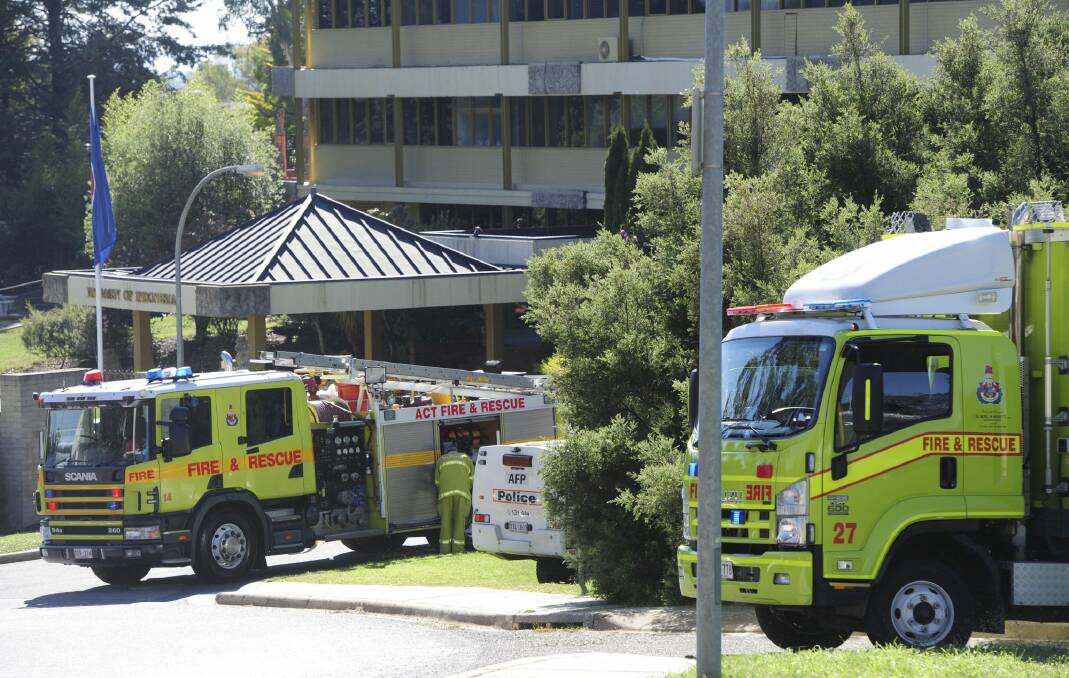 ACT Fire and Rescue attend an incident at the Indonesian
embassy in Yarralumla. Photo: Graham Tidy