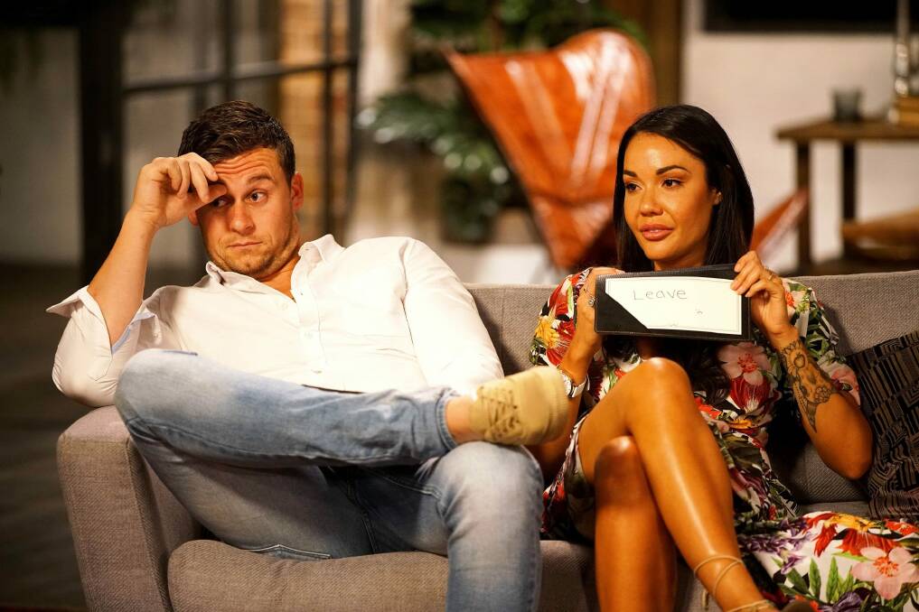 Ryan Gallagher at the uncomfortable commitment ceremony with "wife'' Davina Rankin on Married at First Sight. Photo: Nigel Wright