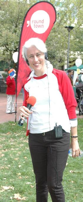 Genevieve Jacobs during an outside broadcast for the ABC. Photo: Lyn Mills