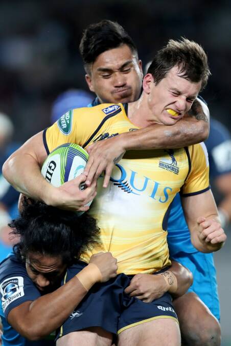 James Dargaville of the Brumbies is well and truly wrapped up. Photo: Getty