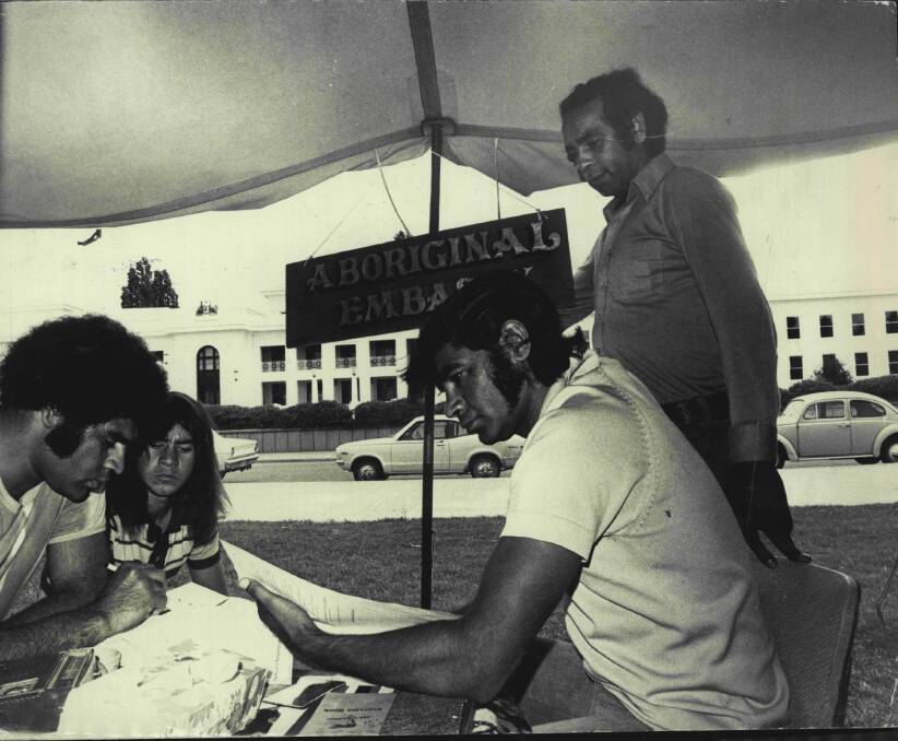 The Aboriginal Tent Embassy outside Parliament House in 1973. Photo: Fairfax Media