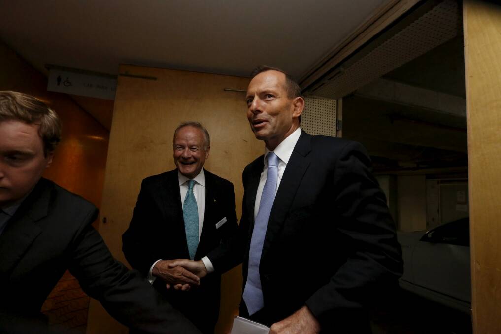 Former prime minister Tony Abbott with the chair of his commission of audit Tony Shepherd Photo: Dominic Lorrimer