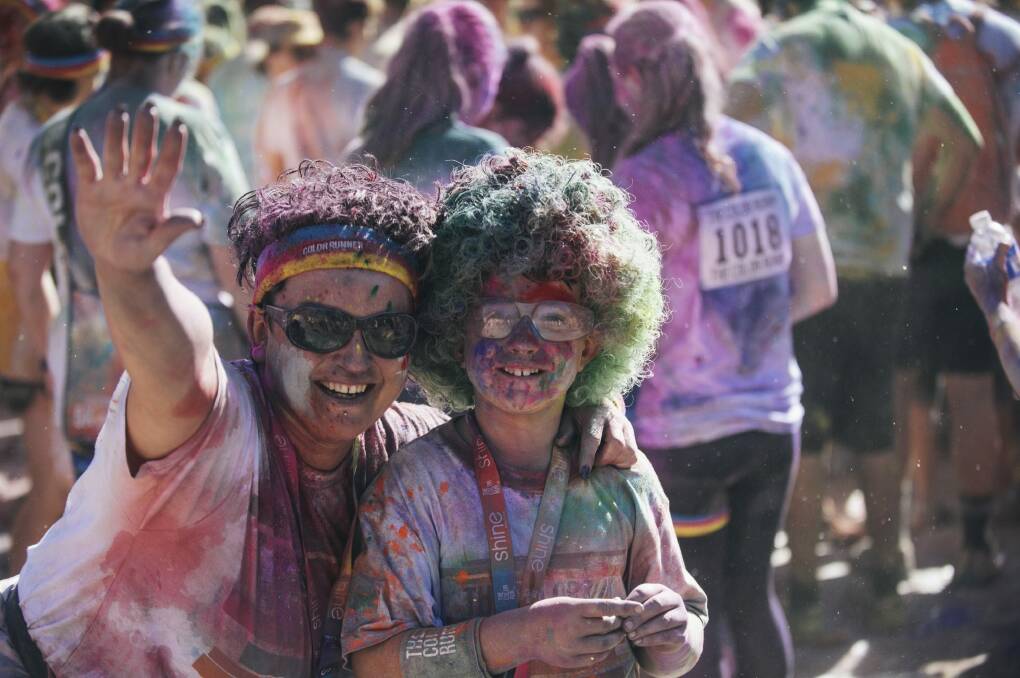 Happy facts at the Canberra Color Run at Commonwealth Park on Sunday morning.  Photo: Rohan Thomson