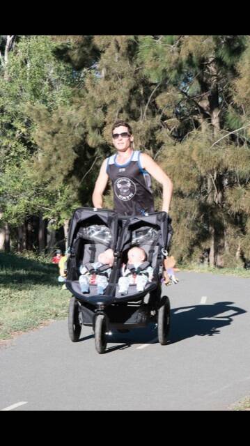 Canberra dad Luke Greenhalgh training with the twins Dahli and India. Photo: Supplied