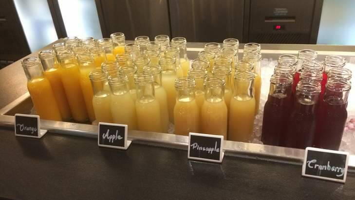 The juice station offered as part of the buffet breakfast at QT Canberra. Photo: Jil Hogan