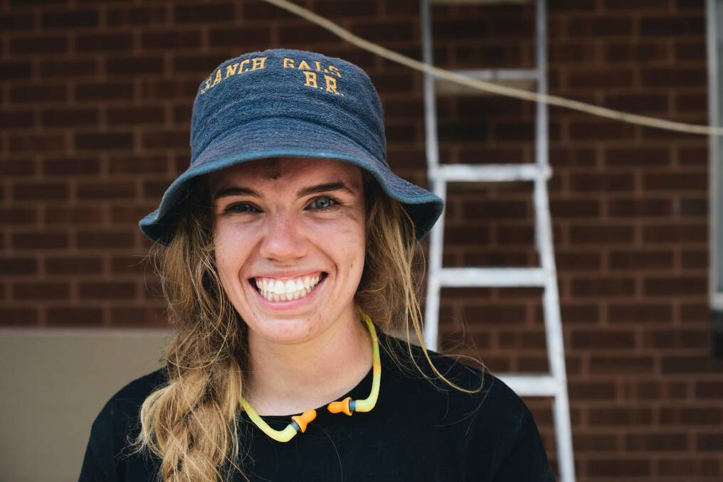 Apprentice carpenter Bella Rogers was accepted to art school but decided on carpentry. Photo: Rohan Thomson