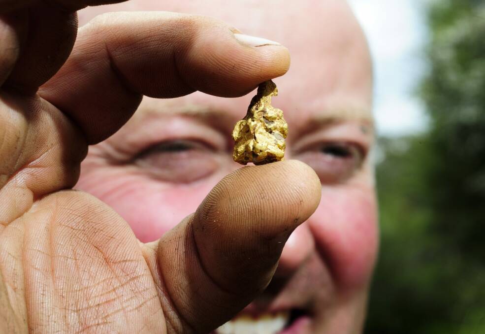 Pan success: Prospector Sean Johnson with one of his golden finds.  Photo: Melissa Adams.