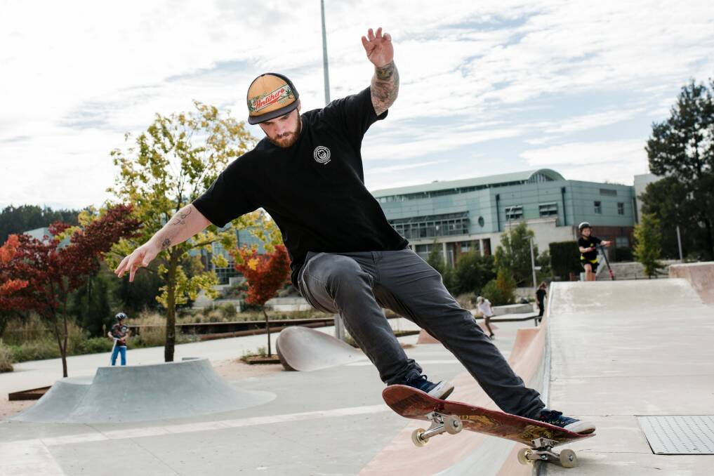 Skateboarder Brenden Wood at the Belconnen skatepark. Photo: Jamila Toderas