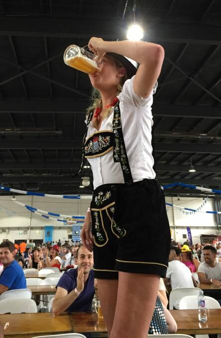 Candice Freeman of Jerrabomberra quickly skulls a beer. Photo: Supplied