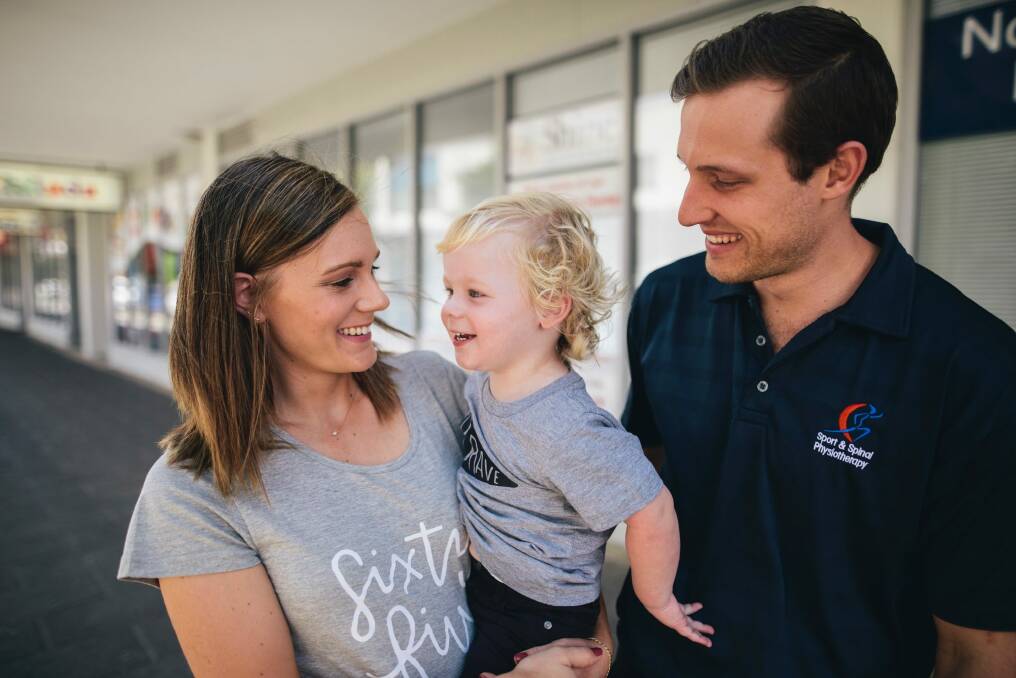Carly and Nick Dewey with their 20 month old son Dash who has Cystic Fibrosis. Photo: Rohan Thomson