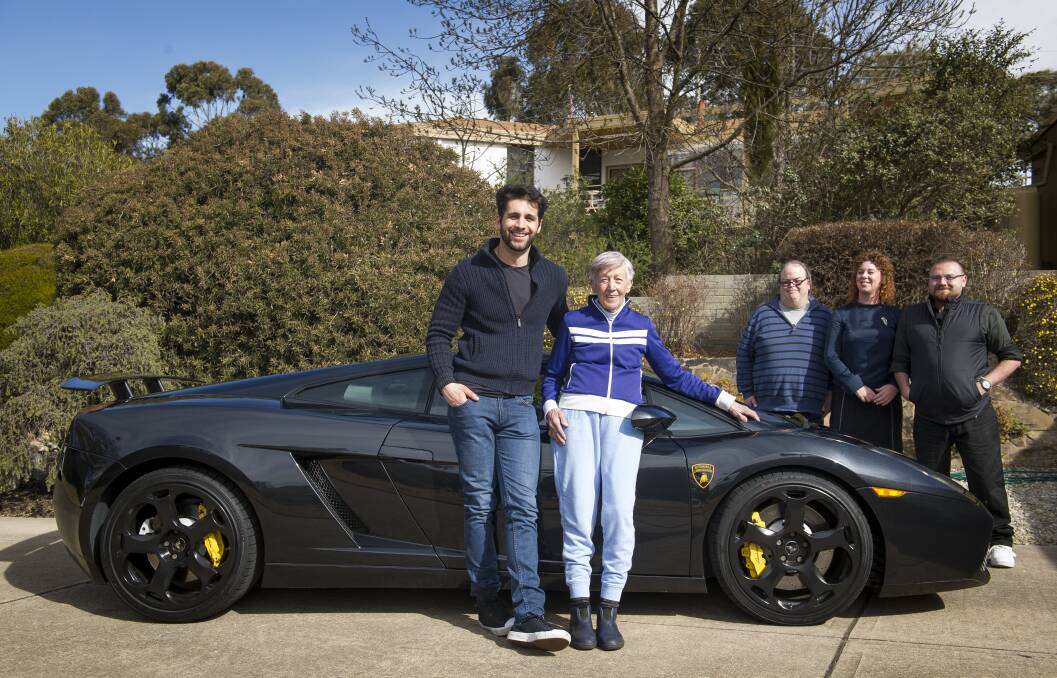 The people who made Emily Hurt's dream come true: Lamborghini  owner Martin Tanti, Emily's son Eric, her friend Julie Rattenbury and Kyle Willmington from Ki Advertising. Photo: Elesa Kurtz