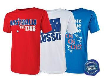 A screen shot from the Aldi webpage advertising Australia Est. 1788 T-shirts.