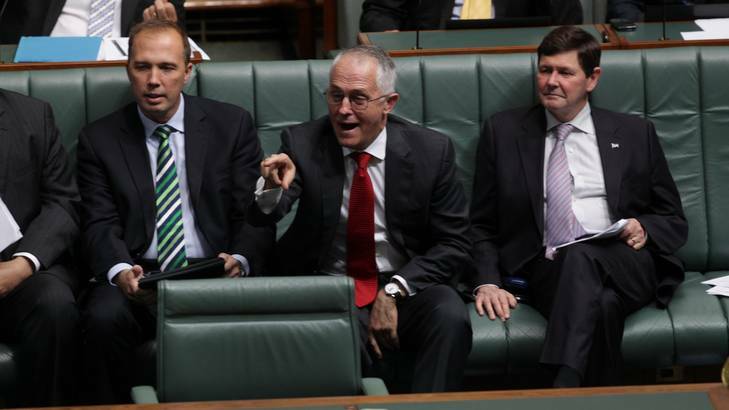 An animated Malcolm Turnbull in question time yesterday, the first since his claim that the Coalition's questions were too narrow. Photo: Alex Ellinghausen