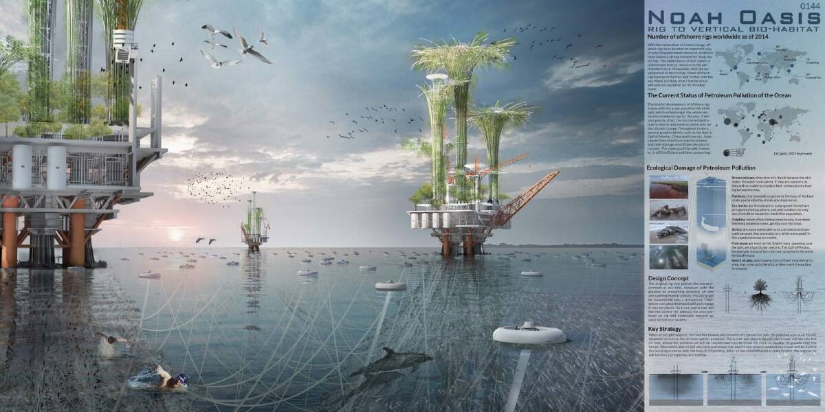 The Noah Oasis design for the 2015 Skyscraper Competition, featuring dolphins that are leaping for joy.