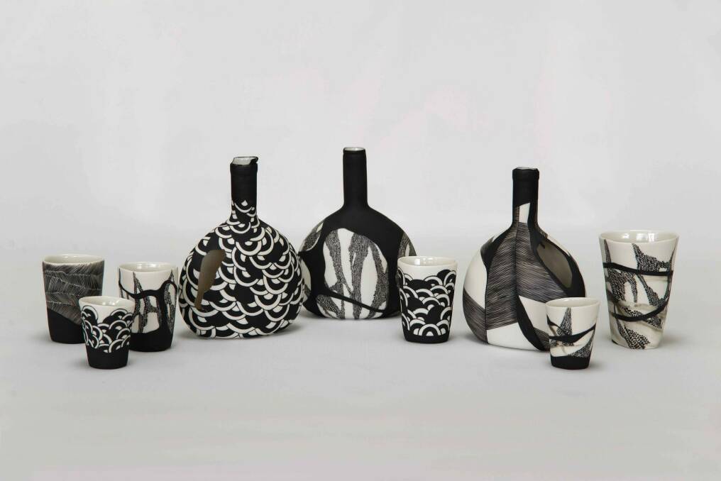 Maria Chatzinikolaki - porcelain bottles and beakers with underglazes and glazes Photo: Supplied