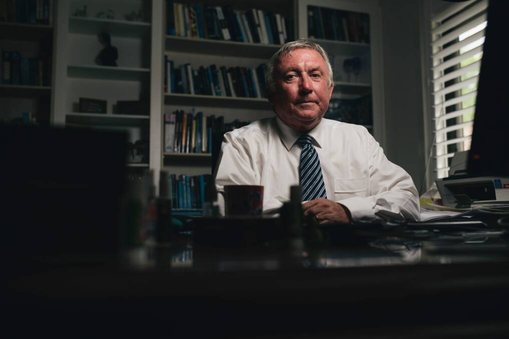 Portrait of Canberra barrister Allan Anforth in his office at home. Photo: Rohan Thomson