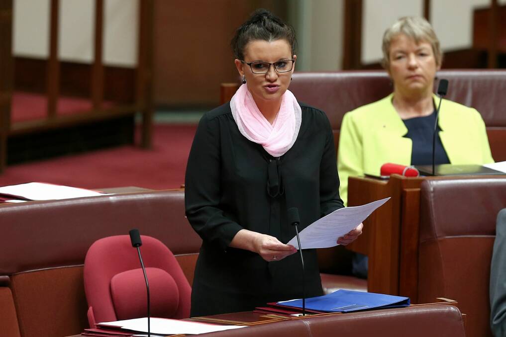 Jacqui Lambie announces her resignation from the Palmer United Party. Photo: Alex Ellinghausen