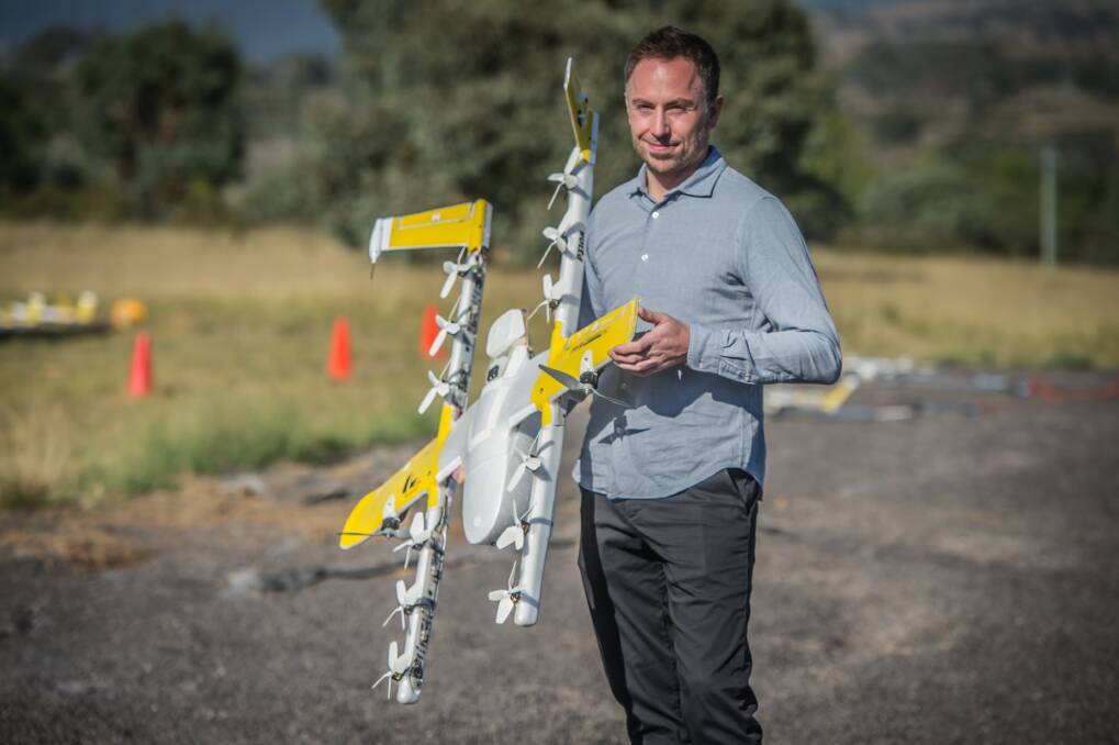Wing chief executive James Ryan Burgess last week unveiled the company's new 'quiet' drone Photo: Karleen Minney.