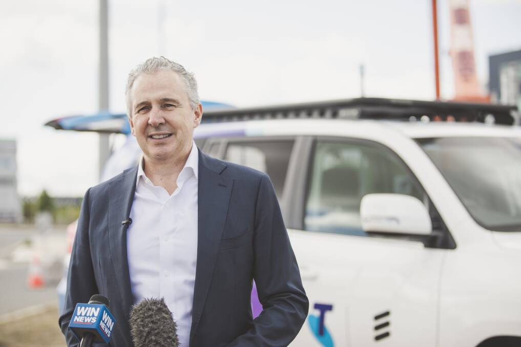 Telstra chief executive Andy Penn in Canberra on Wednesday after Telstra announced Ericsson as its 5G partner. Photo: Jamila Toderas