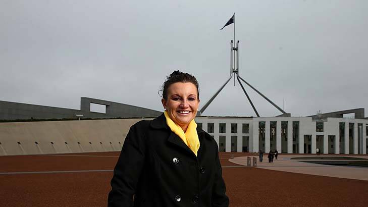 Jacqui Lambie on her first day at Parliament House as a senator. Photo: Alex Ellinghausen