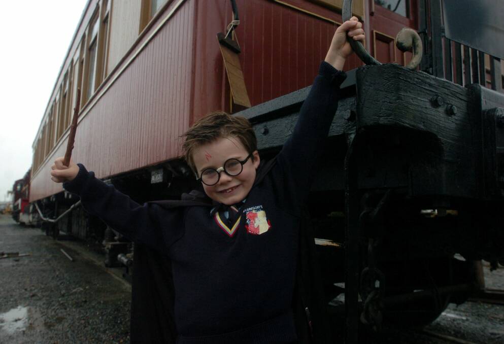 Nicholas Overall, 7, dressed as Harry Potter at the Railway Museum in July 2005.  Photo: Melissa Stiles