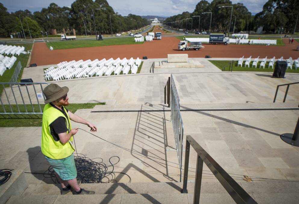 Nick Cossart is among about 150 staff and volunteers preparing the Australian War Memorial for Anzac Day. Photo: Elesa Kurtz