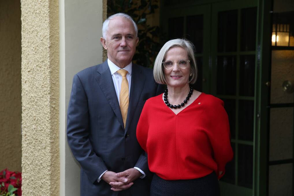 Prime Minister Malcolm Turnbull and his wife, Lucy, at The Lodge. Photo: Andrew Meares