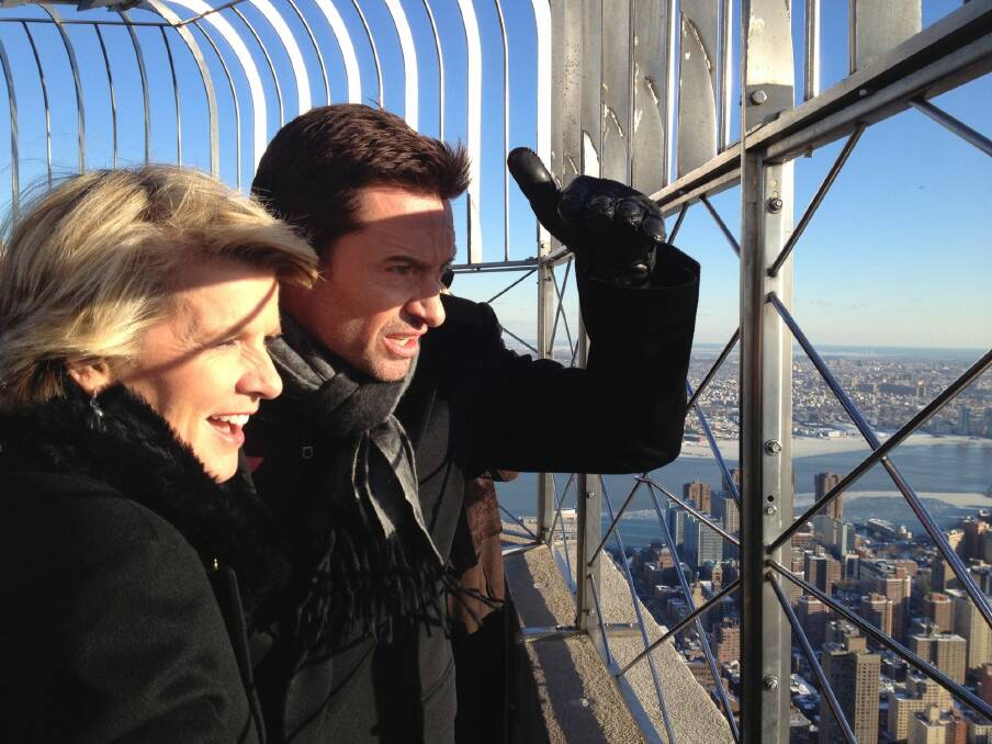 Dinner with Foreign Minister Julie Bishop and actor Hugh Jackman, pictured at the top of the Empire State Building in New York, received a winning bid of $35,500.  Photo: Nick O'Malley