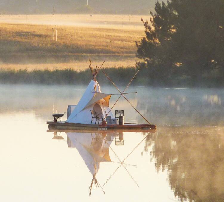 William Woodbridge called this floating tepee on Lake Ginninderra home for several months in 2012. Photo: Tim the Yowie Man