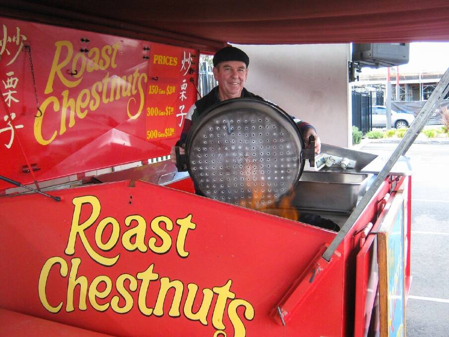 John Kane roasting chestnuts at Fyshwick Markets. Photo: Supplied