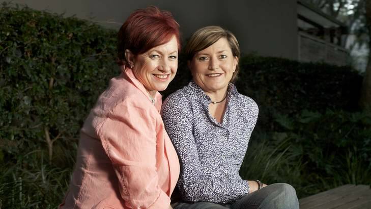 "Really positive news": Tony Abbott's sister and City of Sydney councellor Christine Forster (right), pictured with her fiancee Virginia Edwards, welcomes the new poll findings. Photo: Sahlan Hayes