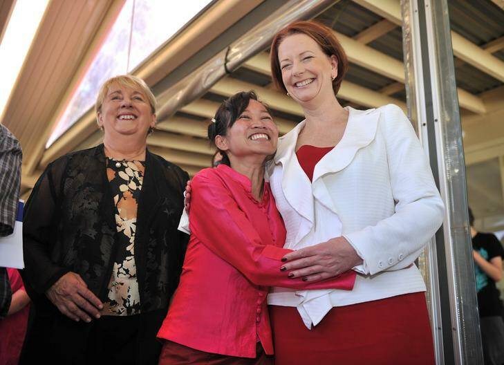 Prime Minister Julia Gillard visits the Mambourin Sensory Gardens in Werribee with Ravy Leang-Slattery. Photo: Joe Armao