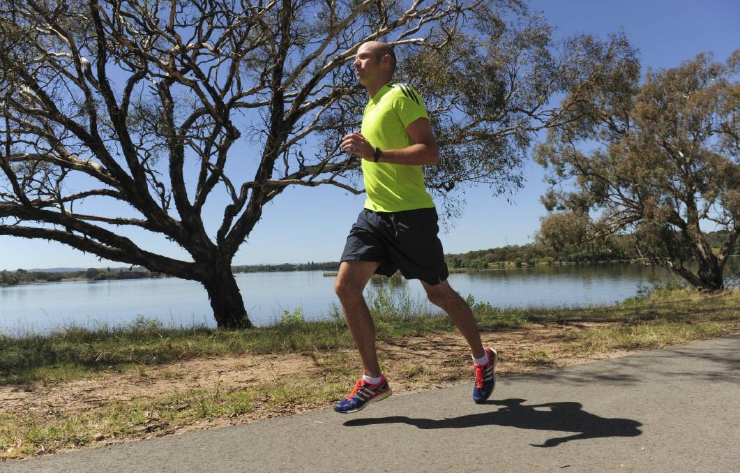 Robert Tunningley, of Banks, is running the Canberra Marathon in support of the Life's Little Treasures Foundation. His daughter Lilly was born premature and is now two-and-a-half years old.  Photo: Graham Tidy