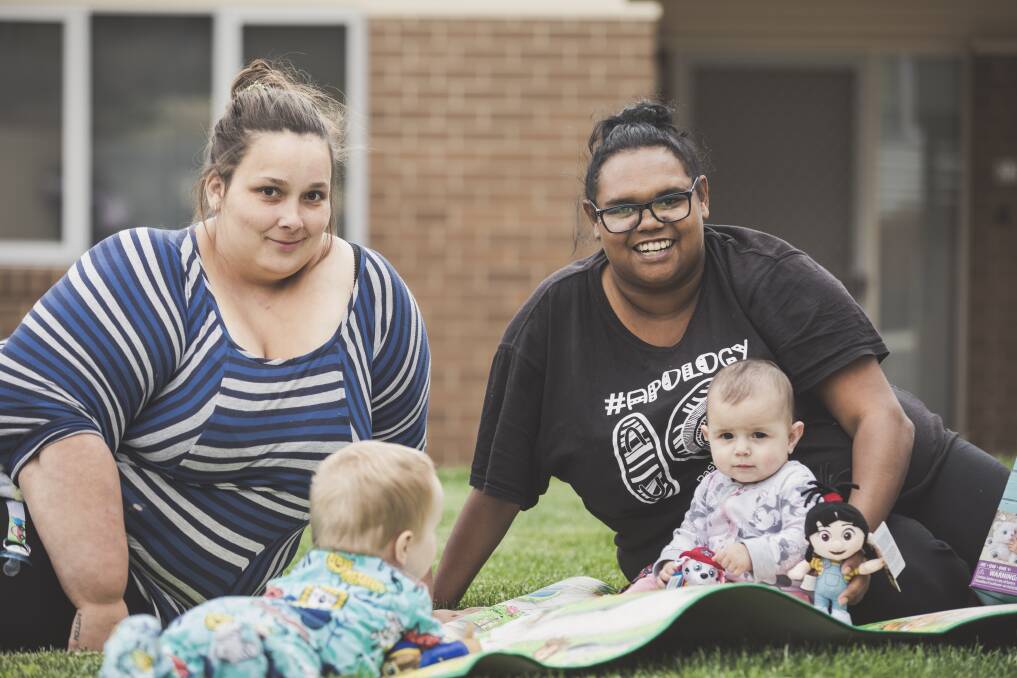 Karinya House residents Jessica Dillon and her son Leo 11 months, and Myalla Weazel and her daughter Yindi 7 months. Photo: Jamila Toderas
