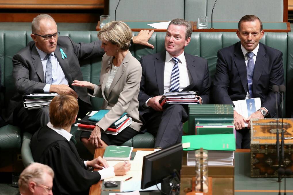 Malcolm Turnbull, Julie Bishop, Christopher Pyne and Tony Abbott in Parliament this week. Photo: Alex Ellinghausen