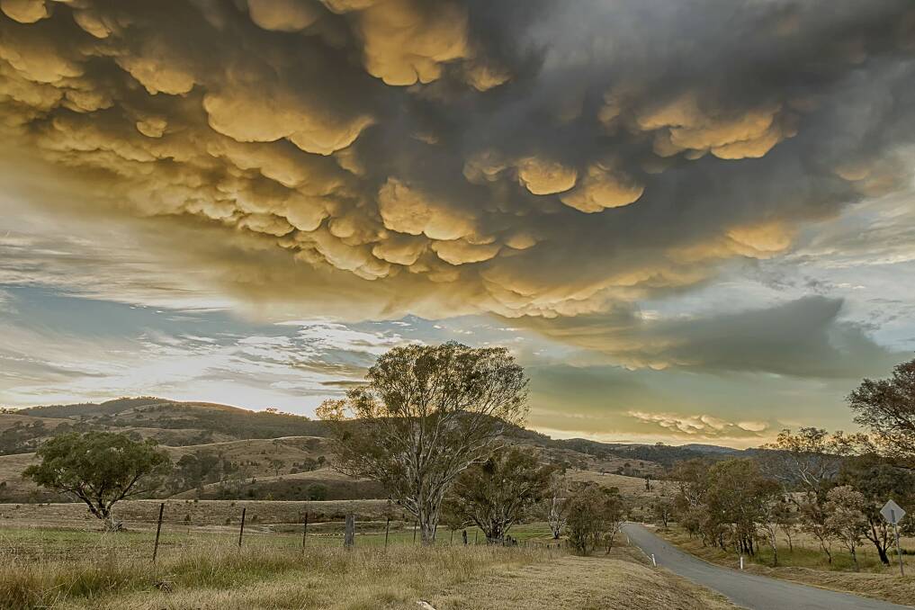 Kym Bradley's photo of a mammatus cloud formation taken on April 12 in the early morning on Smiths Road, Tharwa.  Photo: Kym Bradley