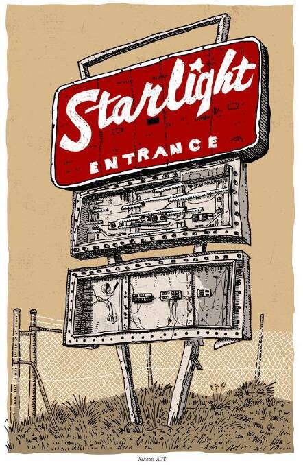 Artist Trevor Dickinson's print of the Starlight drive-in movie sign.