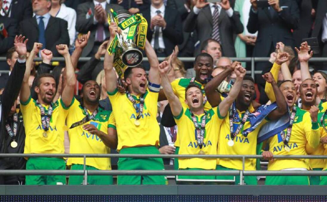 Ups and downs: Canary-coloured UK footballers enjoy Heaven of promotion.