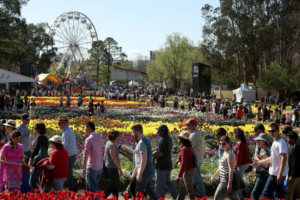 Crowds bask in the sunshine at Floriade on Sunday Photo: Jeffrey Chan
