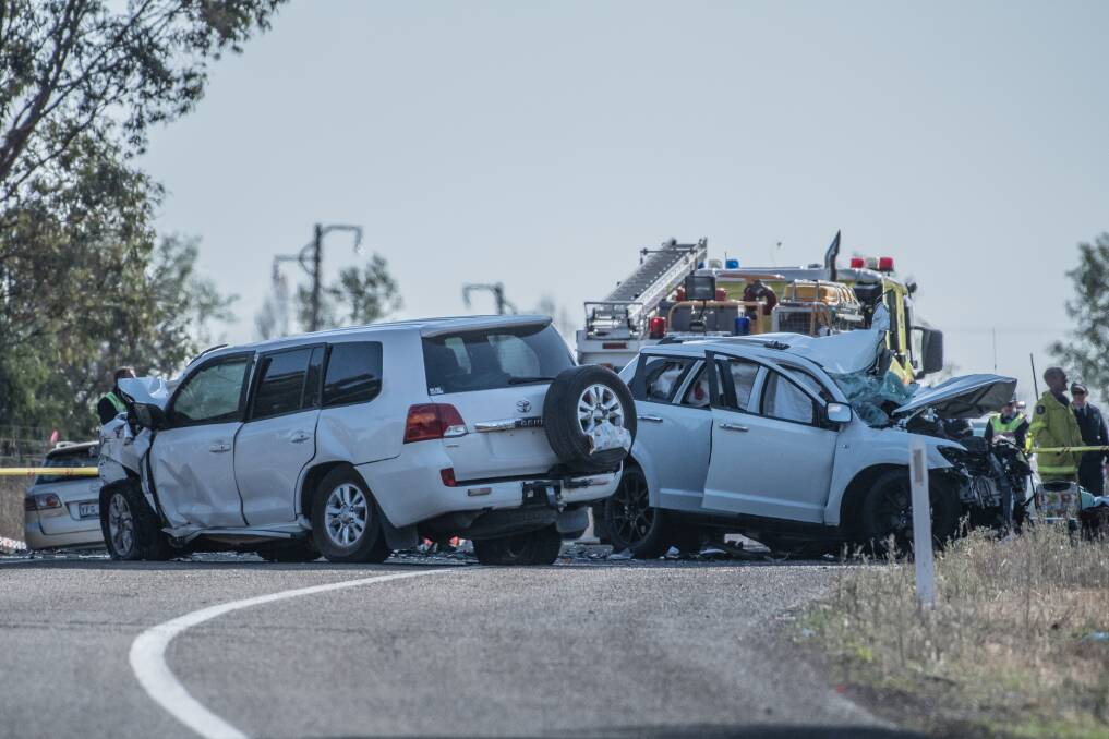 The scene of a double fatality on the Barton Highway at Wallaroo.  Photo: Karleen Minney