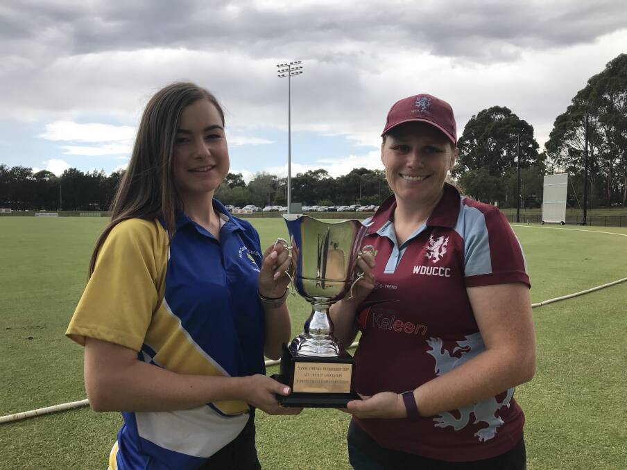 Emma Greenhalgh (Western District-UC) and Sarah Staples (North Canberra-Gungahlin) ahead of the Cricket ACT Lynne O’Meara Cup final. Photo: Cricket ACT