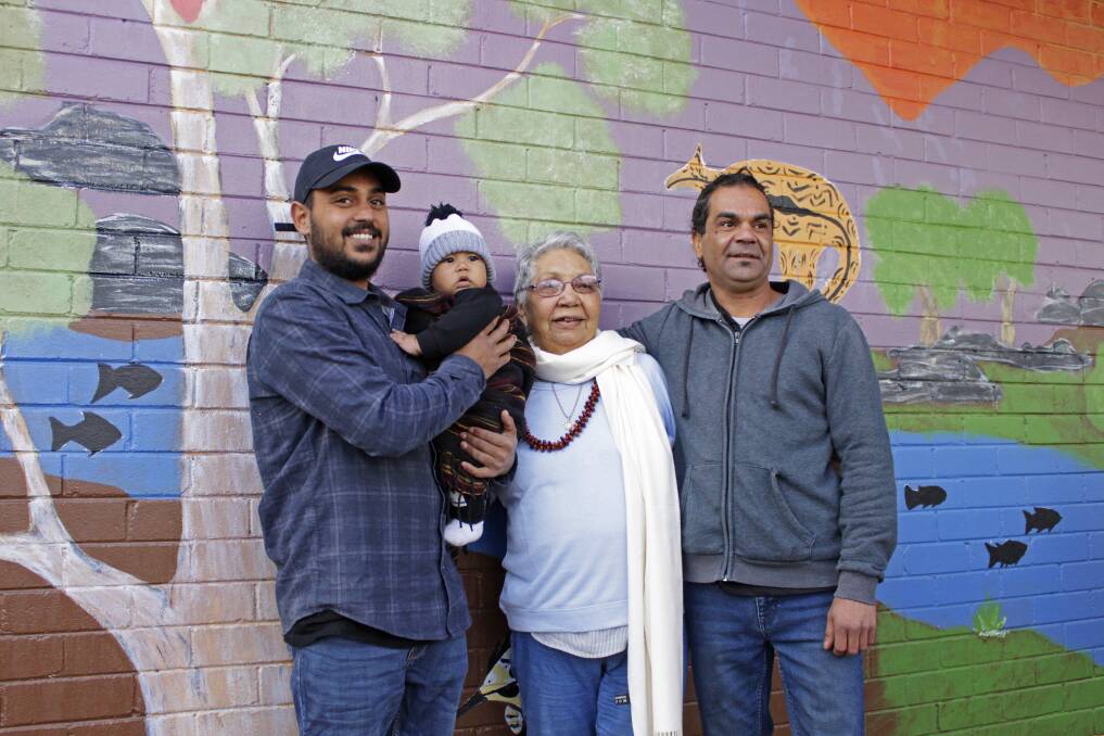 Soni Rogers, Birrawa Rogers, Dr Matilda House and Daniel Williams at the launch of the indigenous community art project.
 Photo: Adam Spence, ANU