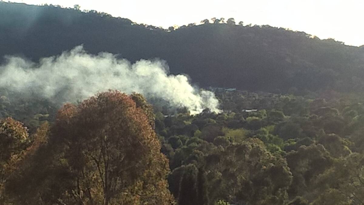 Smoke emanating from a controlled burn at Lanyon High School in Conder in Canberra's southern suburbs. Photo: Supplied