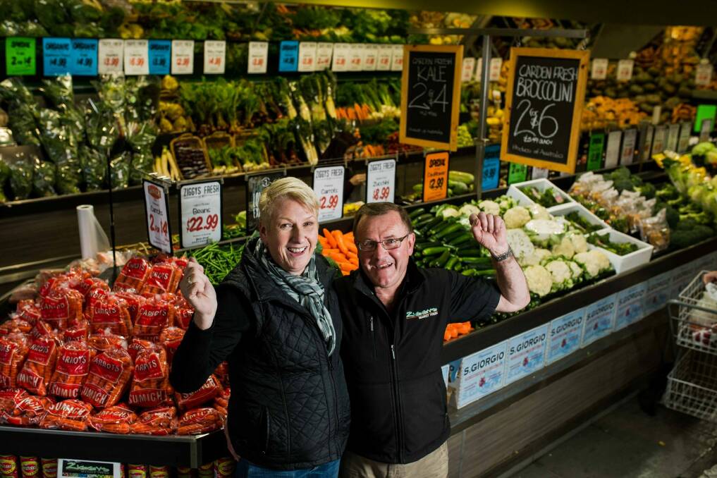 Owners of Ziggy's Fresh at Fyshwick food markets Toni and Ken Irvine celebrating their win last year. Photo: Jamila Toderas