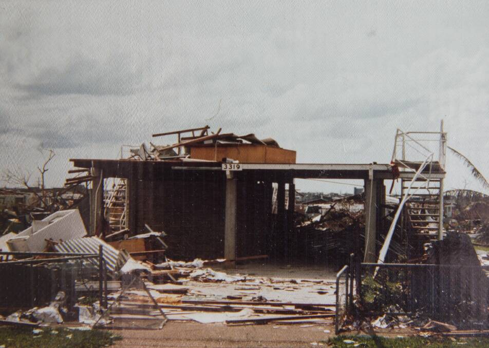 Sheena Moyer's home in Darwin after Cyclone Tracy struck. The only identifying feature remaining is the street number. 