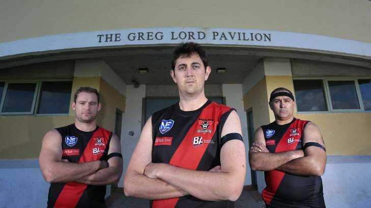 News.  from left Eastlake Football Club Canberra District player Andrew McGrath, Scott Cameron and Bruce Abdilla will wear black armbands at Sunday's game in memory of teammate Capt Paul McKay, who was found dead on a US mountain in January. Photo: Jeffrey Chan